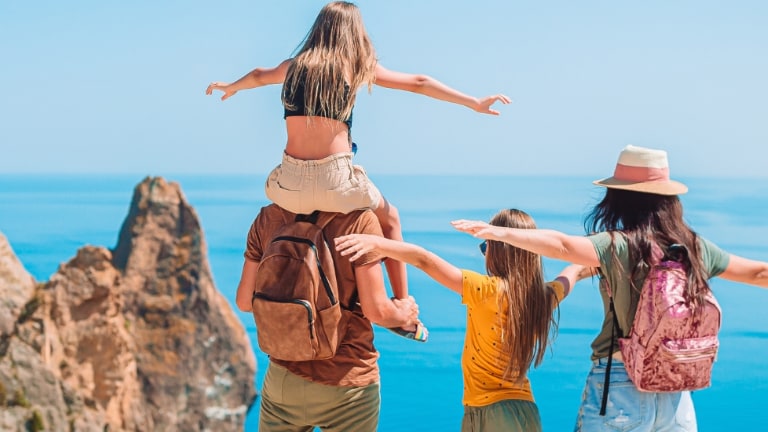 Corfu Island - Happy Family Having a good time at the beach